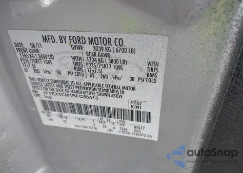 2011 Ford F-150 Xl из США, поврежденный, VIN 1FTEX1CM1BFC56413